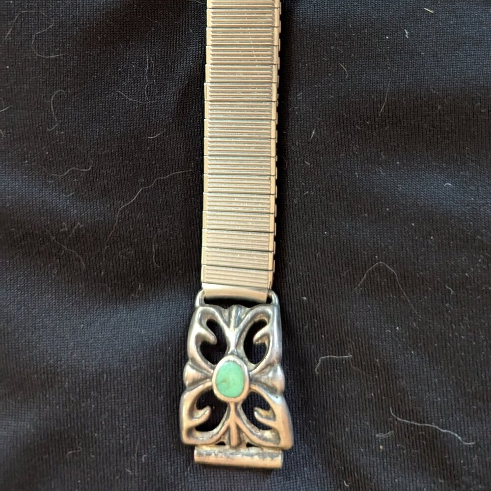 Expandable watch band, 2 Sterling silver sandcast with turquoise to fit watch.